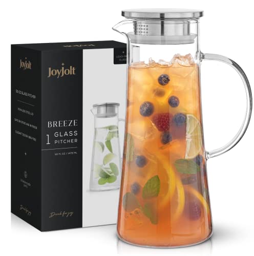 JoyJolt Glass Pitcher with Lid - 50oz Glass Water