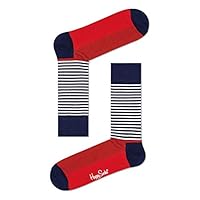 Happy Socks, Colorful Premium Cotton Classic Themed Socks for Men and Women, Half Stripe, Red, 10-13