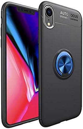 iPhone XR Case,Jopuzia Heavy Duty Durable Soft TPU Protective Case 360 Degree Rotation Ring Kickstand [Work Magnetic Car Mount] Apple iPhone XR 6.1 inch (Black/Blue)