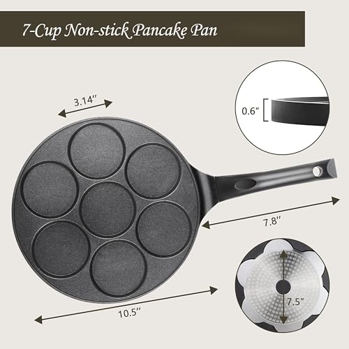 TERRIFI 7-Hole Nonstick Pancake Pan, PFOA-Free, Suitable for All Cooktops