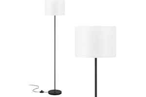 Modern Floor Lamp Simple Design with White Shade, Foot Pedal Switch, 60" Small Tall Lamps for Living Room Bedroom Office Dining Room Kitchen, Black Pole Lamp(Without Bulb)
