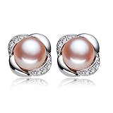 KOOZON Natural Pearl Sterling Silver 925 Zircon Stud Earring Jewelry for Women