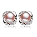 KOOZON Natural Pearl Sterling Silver 925 Zircon Stud Earring Jewelry for Women