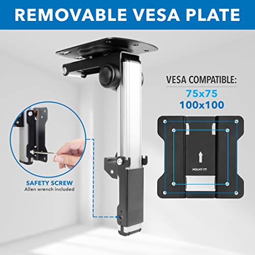 Mount-It! Under Cabinet TV Mount | Folding Ceiling Television Mount Bracket with 90 Degree Retractable Arm | Swivel and Fold Down Compatible with VESA 100x100 mm