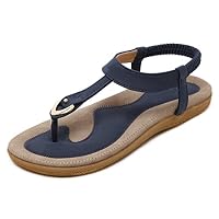 DeerYou Women T-Strap Thong Flat Sandals Summer Ankle Strap Slingback Flip Flops Blue US 8.5