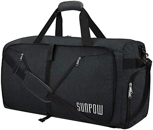 65L Travel Duffel Bag, Weekender Bag With Shoes Compartment Tear Resistant Foldable Duffle Bag For Men Women Black