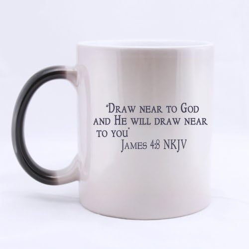 Christmas Day Gifts Bible Quote Draw near to God and He will draw near to you James 4:8 NKJV 100% Ceramic 11-Ounce Morphing Mug