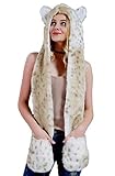 Snow Leopard Faux Fur Full Animal Hood Hoodie Hat with Paws Mittens Gloves New by HatButik