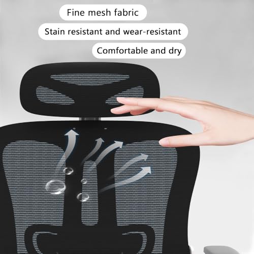 Gyhhxlh Ergonomic High-Back Mesh Office Chair: Adjustable Lumbar/Headrest/Armrests, 360° Swivel, Height & Rocker Adjustment, Latex Seat Cushion, Load Capacity: up to 265lbs/120kg, Black