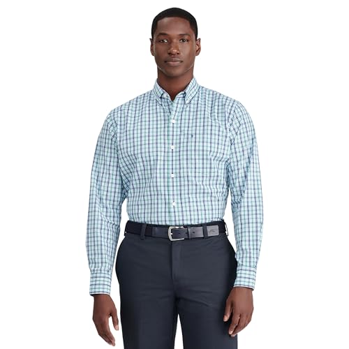 IZOD Men's Advantage Performance Plaid Long Sleeve Stretch Button Down Shirt, D…