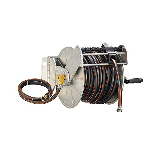 Giraffe Tools Stainless Steel Garden Hose Reel with 5/8" x 100 ft Heavy