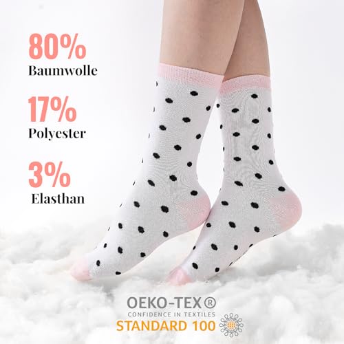 Cirorld 10 Pairs Women's Colourful Cotton Socks 39-42, Medium Socks, Comfortable Sports, Winter Breathable, Stripes & Polka Dots Designs ​