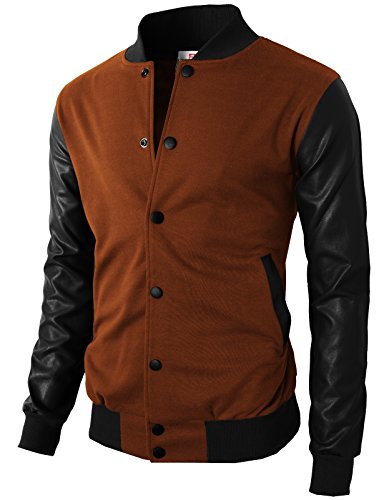 H2H Mens Daily School Look Comfortable Fit Varsity Baseball Bomber Jacket Brown US M/Asia L (KMOJA0132) (Best High Schools In Asia)