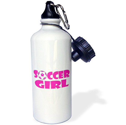3dRose Soccer Girl Pink and White, Sports Water Bottle, 21oz