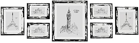 Antic by Casa Chic Solid Wood Shabby Chic Photo Frame Set 7 Frames Glass Fronts With Picture Mounts 2 Centimetre Edge Width Distressed Black