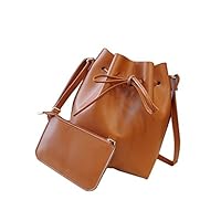 EUNOMIA 2Pcs/Set Fashion Solid Color Women Faux Leather Shoulder Messenger Clutch Bag (Light Brown)