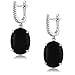 Sterling Silver Genuine Black Onyx Cabochon Women's Earrings with CZ Accents