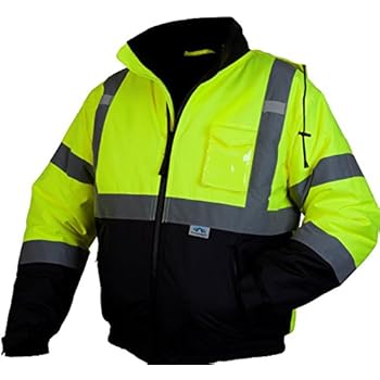 Pyramex Safety Bomber Jacket with Quilted Lining, Hi-Vis Lime, Large