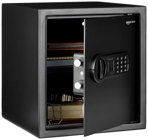 Amazon Basics Elektronischer Tresor aus Stahl mit programmierbarem digitalem Tastenfeld für Schmuck, Geld, Wertsachen, 34 l, 33 cm x 33 cm x 36 cm (B