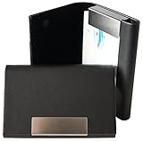 K.DESIGNS Business Card case - Made from Artificial Leather, Brushed Stainless Steel, Magnetic Catch, Business Card Holder, Business Card Box (Black)