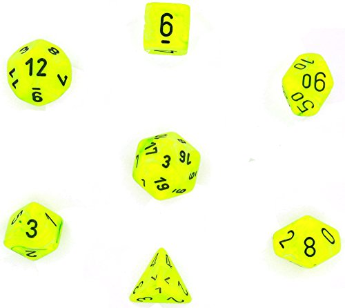 Chessex Dice: Polyhedral 7-Die Vortex Dice Set - BRIGHT Green with Black Numbers CHX-27430