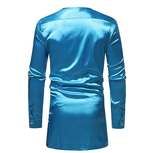 Clearance! Mens Shirts Luxury Dashiki Button Down Slim Fit African Ethnic Printed Long Sleeve Dress Shirt Top (Blue, M)