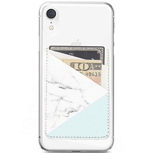 Obbii Tiffany Marble PU Leather Card Holder for Back of Phone with 3M Adhesive Stick-on Credit Card Wallet Pockets for iPhone and Android Smartphones - Thumbnail 2