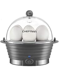 Chefman Electric Egg Cooker Boiler, Rapid Egg-Maker & Poacher, Food & Vegetable Steamer, Quickly Makes 6 Eggs, Hard, Medium or Soft Boiled, Poaching/Omelet Tray Included, Ready Signal, BPA-Free, Grey