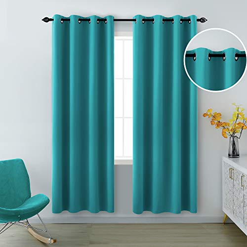 Teal Curtains 84 Inch Length for Living Room Set of 2 Panels Grommet