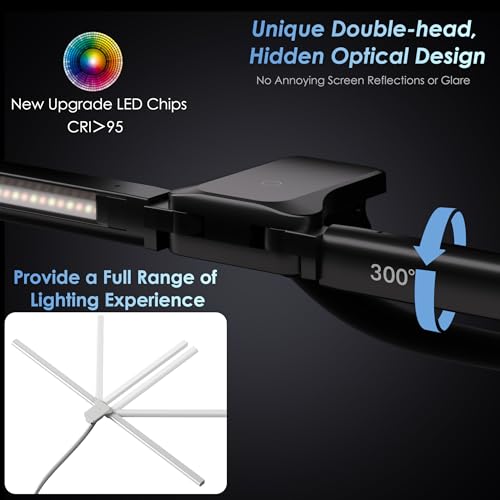 EYOCEAN Desk Lamp, Dual Head Desk Lamp, 24W 80cm with Remote Control, Adjustable Color Temperature, No Glare Dimmerable Monitor Lamp, PC Lamp for Screen