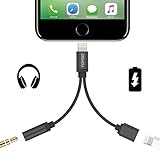 2 in 1 iPhone 7 Adapter, TOPGO Lightning to Charger and Lightning to 3.5mm Aux Earphones Jack Cable Audio Adapter for iPhone 7 / 7 Plus [No Calling Function and No Music Control] - Black