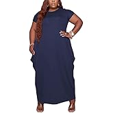 YeGine Oversize Tshirt Dress Plus Size Short Sleeve Maxi Dress with Pockets
