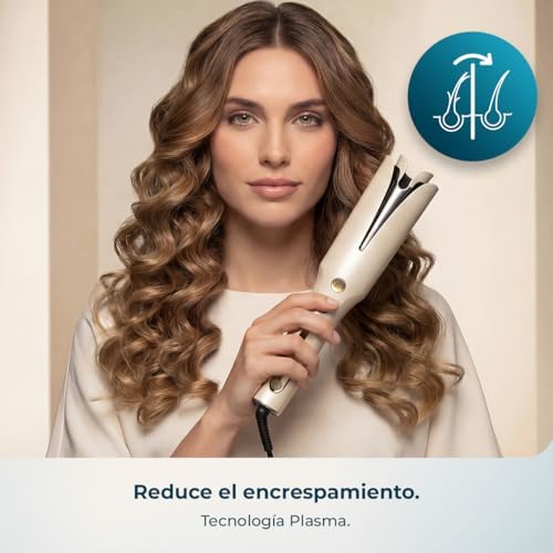 Rizador de Pelo Automático con Tecnología Plasma SurfCare Magic Waves Plasma. Barril de 32mm, Revestimiento de Cerámica, 160º-210ºC, Botón de Rotación, Función Memoria, Rápido Calentamiento