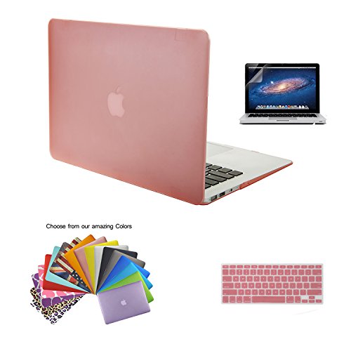 Macbook Air 13 Case,TECOOL Hard Plastic Shell with Screen Protector and Keyboard Cover for MacBook Air 13.3 inch Model:A1466 and A1369 (Pink)