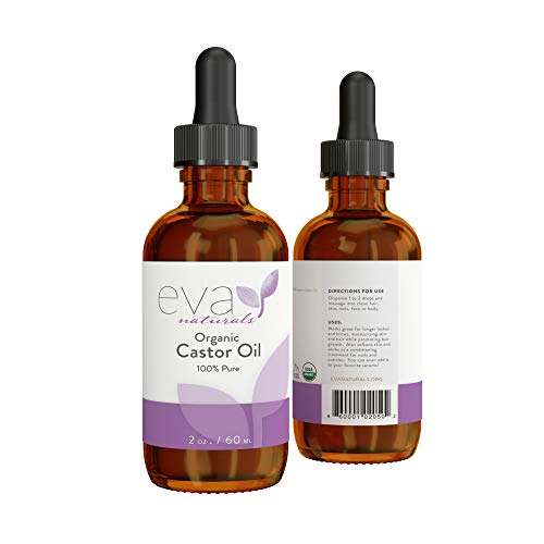 Eva Naturals Organic Castor Oil (2oz) - Promotes Hair, Eyebrow and Lash Growth - Diminishes Wrinkles and Signs of Aging - Hydrates and Nourishes Skin - 100% Pure and USP Grade - Premium Quality