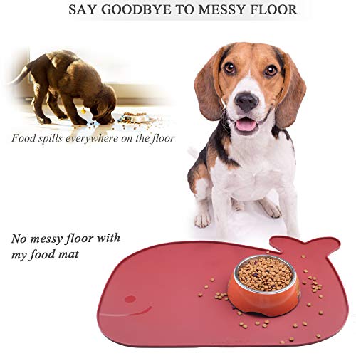 VIVAGLORY Pet Food Mat with Raised Edge, Large (23.6" x 15.7") or Small