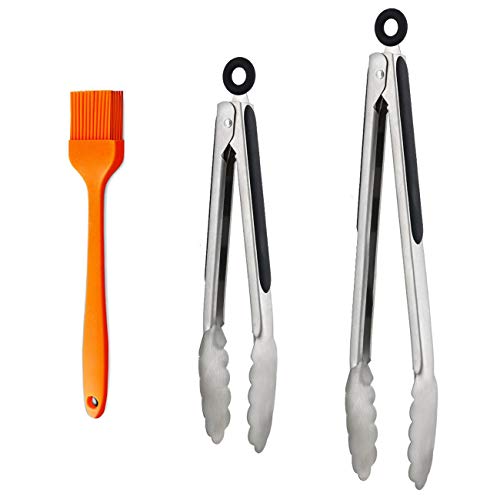 Meetuo Set of 2 Kitchen Tongs 12 inch 9 inch Stainless Steel Locking