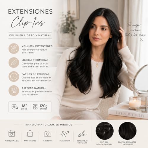 16 Inch Clip in Hair Extensions Real Human Hair, 120g 7 Pcs Double Weft Silky Straight Hair Extensions, Natural Thick Hair for Women, Salon Quality Long Lasting (#1 Jet Black, 16 inch-120g)