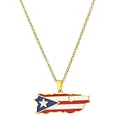 Sajayea 18K Gold Plated/Stainless Steel Puerto Rico Heart Map Pendant Necklace for Unisex Country Jewelry
