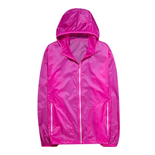 Pongfunsy Reflective Jacket with Hoodie and Waterproof Wind Breaker for Men Women Hiking Cycling Running Safety Jacket Hot Pink