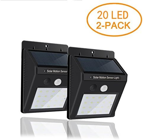 HPhope Outdoor Solar Lights, Wireless Waterproof 20 LED Motion Sensor Solar Lights with Wide Lighting Area,Easy Install Waterproof Security Lights for Front Door, Back Yard, Driveway, Garage (2 Pack)