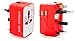 Universal Travel Adapter, European Travel Plug Adapter, UK Travel Adapter Type C and USB Ports,100-250V Output, International Travel Adapter in Red and White