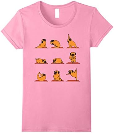 Womens Pug T shirts - Funny Pug Yoga Shirts Large Pink