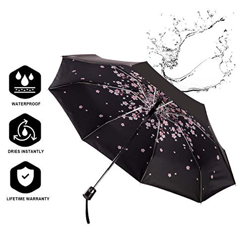 Goothdurs Travel Compact Automatic Windproof Umbrella - Small Mini Folding Sun & Rain Umbrellas with 99% UV Protection for Women Men