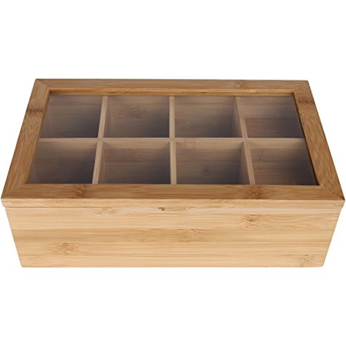 Lilys-Home-Bamboo-Wood-Tea-Box-Chest-Organizer-With-Slide-Out-Drawer-8-Storage-Compartments-Clear-Shatterproof-Hinged-Lid-and-Magnetic-Lock