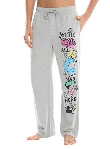 Alice in Wonderland Disney Mens Mad Pajama Pants Lounge Wear (Grey, Medium)