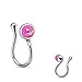 17GA Silver Tone Synthetic Opal Gem Clip On Fake Non No Piercing Nose Ring (Pink)
