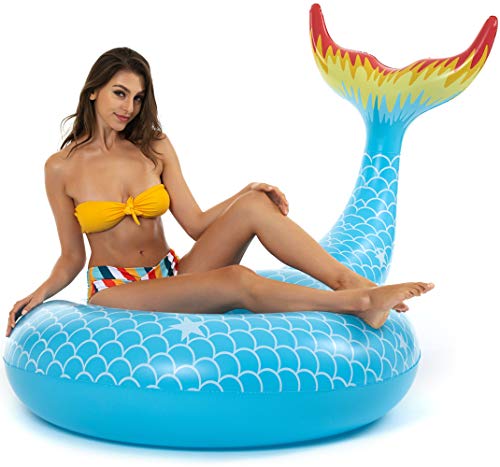 Vickea Giant Inflatable Mermaid Swmming Pool Floats for Adults (Blue) - Thumbnail 3