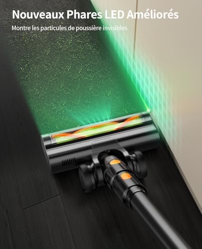 Aspirateur Balai sans Fil, 65Min 50Kpa 600W Aspirateur Balai sans Fil Puissant avec Parfumés, Écrans LED, 1,8L Capacité, Brosse Anti-Enchevêtrement pour Tapis/Sols/Poils d'animaux/Voiture