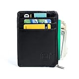 ID STRONGHOLD RFID Front Pocket Wallet Mini Minimalist Wallet Slim Wallet Genuine Leather with Zipper 
